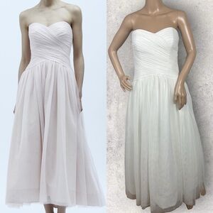 Monoique Lhuillier White Tulle Wedding Dress Size 8 Strapless Ruching Bridesmaid